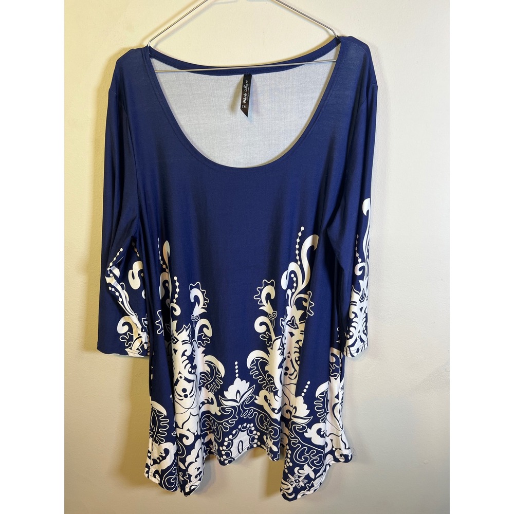 White Mark Womens Tunic Top Sharkbite Hem Blue White 2XL
